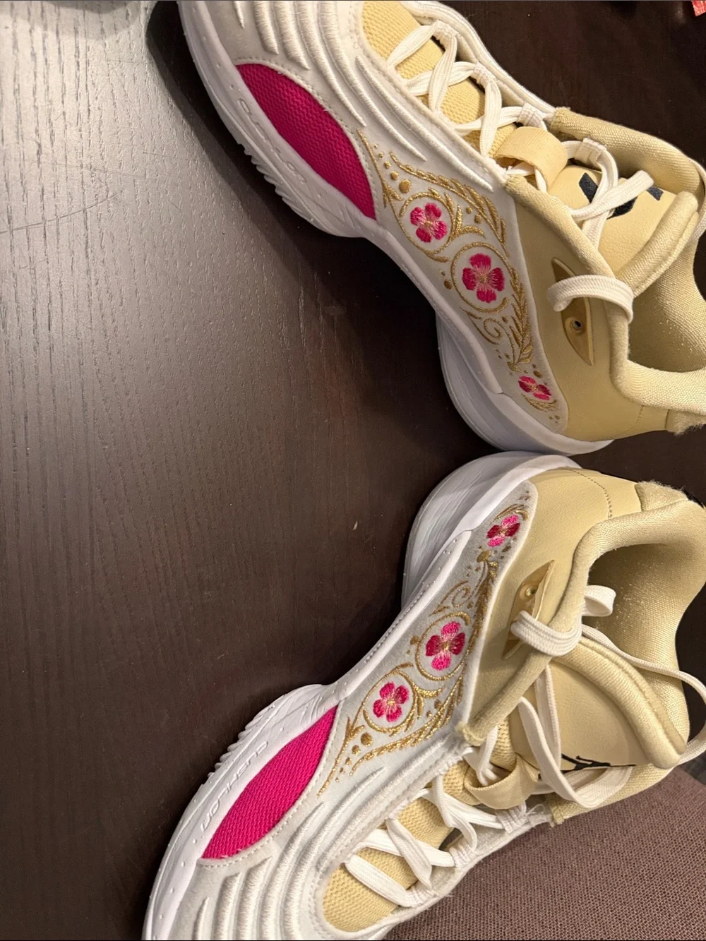 Luka matador size 8 White & Gold Athletic Sneakers with Pink Accent